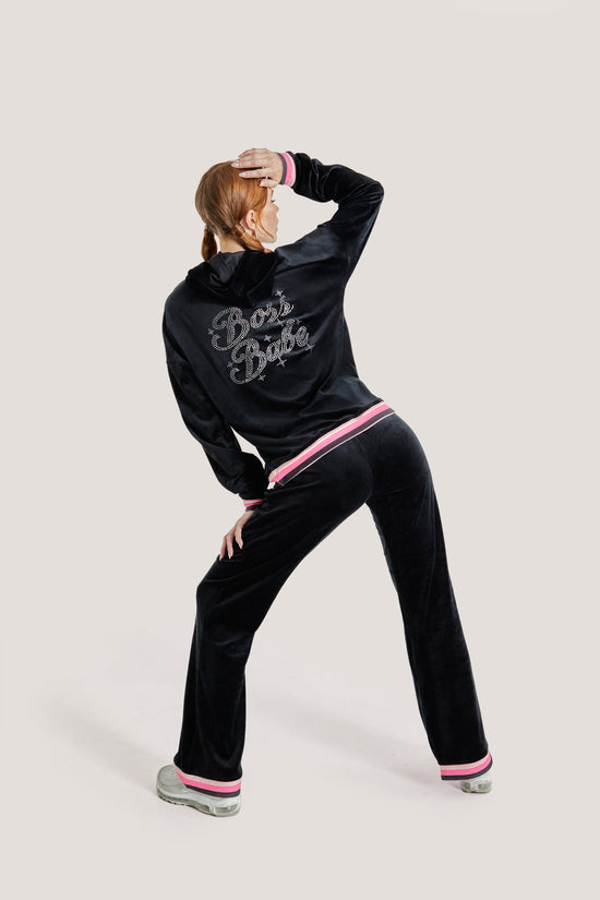 Radiant Stripe Boss Babe Pullover Hoodie by Paris Hilton Tracksuits